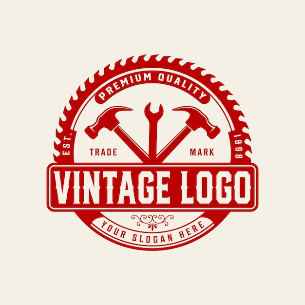 Handyman badges Service, repair logos with retro vintage style wrench and hammer for a mechanic.