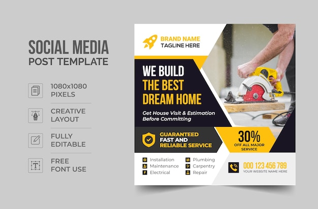 Handyman home repair flyer social media post and web banner