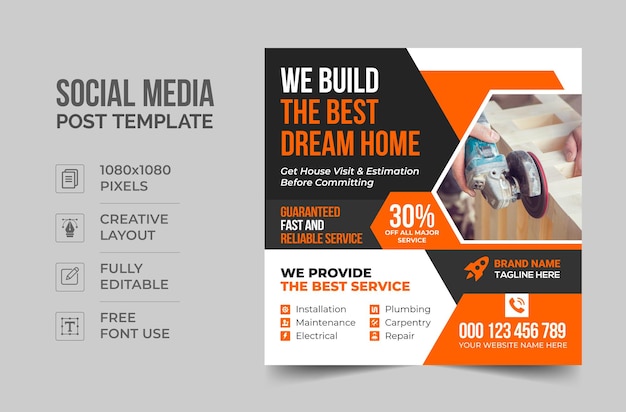 Handyman home repair flyer social media post and web banner