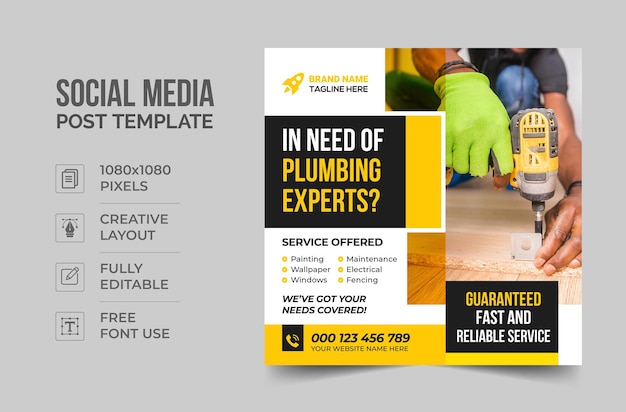 Handyman home repair flyer social media post and web banner