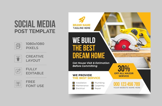 Handyman home repair flyer social media post and web banner