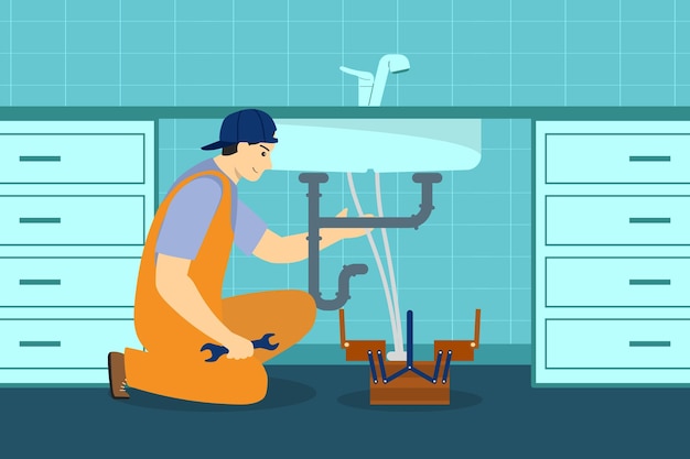 a handyman is repairing a sink