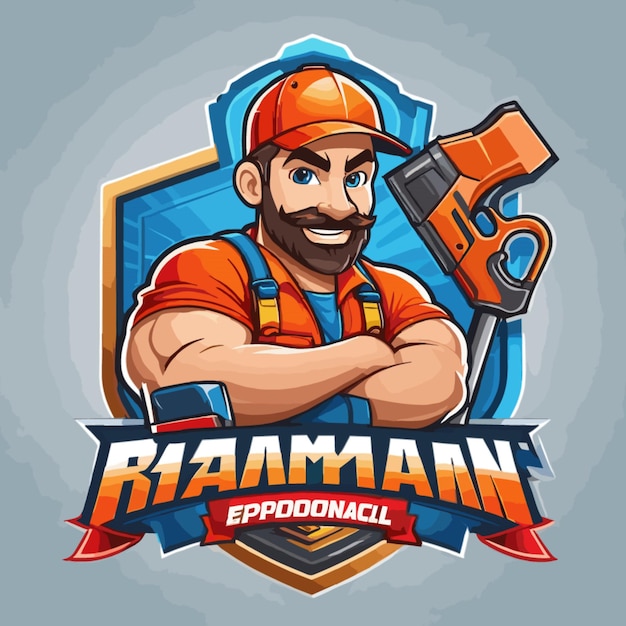 Handyman logo mascot vector on a white background