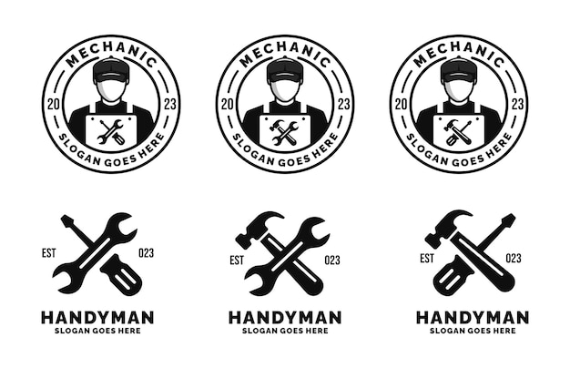 Handyman logo set design illustrazione vettoriale meccanico logo set design