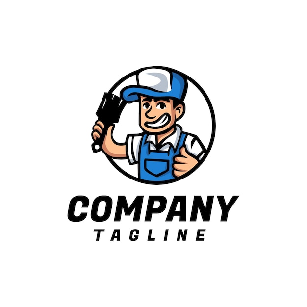 Vector handyman mascotte karakter logo ontwerp