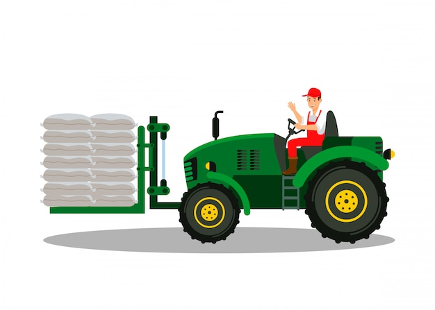 Vector handyman in mechanical loader flat illustration