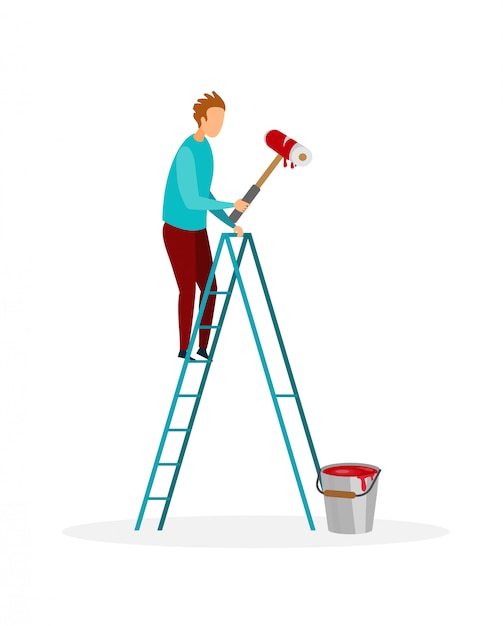 Vector handyman painting wall flat vector illustration