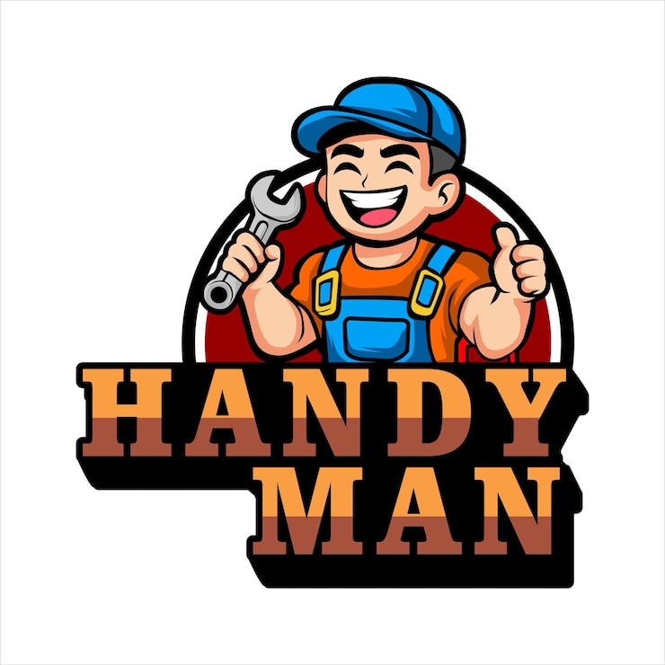 Vector handyman repairman builder service logo sjabloon cartoon personage vector illustratie
