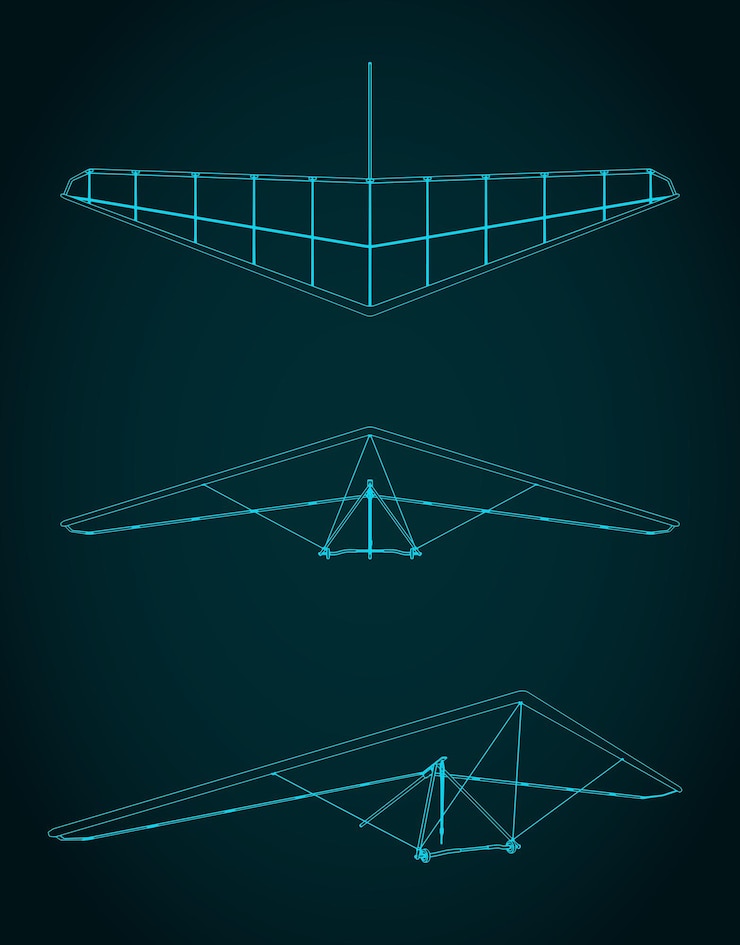 Vector hang glider blueprints illustration