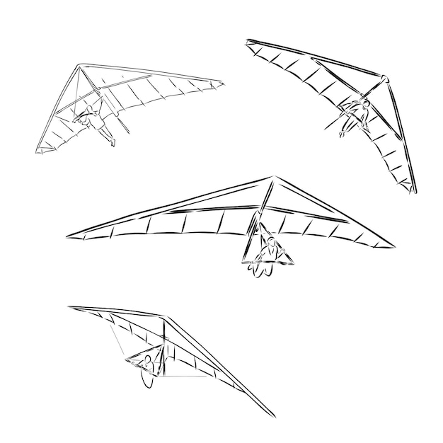 Vettore deltaplano estremo cielo sport volare concetto disegnato a mano uomo che vola con deltaplano concetto schizzo isol