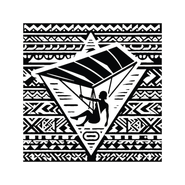 hang gliding female player in ethnic polynesia pattern illustration emblem shield badge