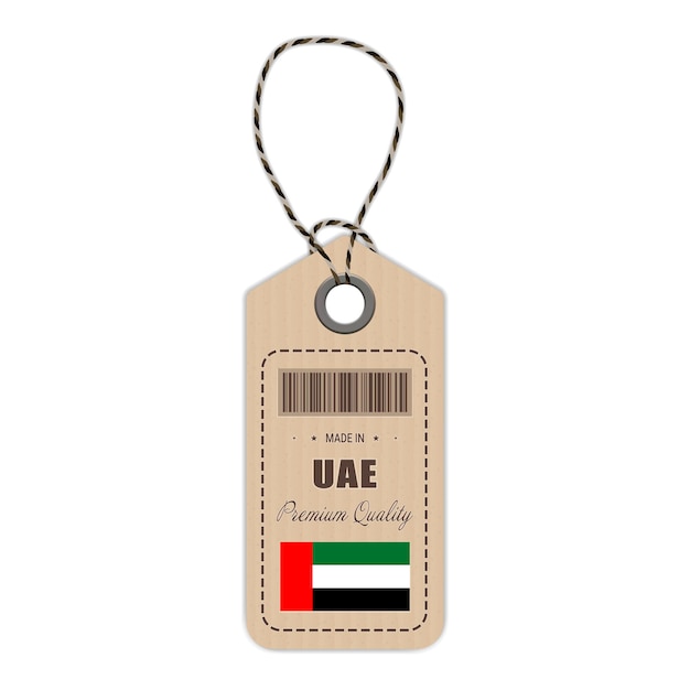 Hang tag gemaakt in de Verenigde Arabische Emiraten met vlagpictogram geïsoleerd op een witte achtergrond Vector