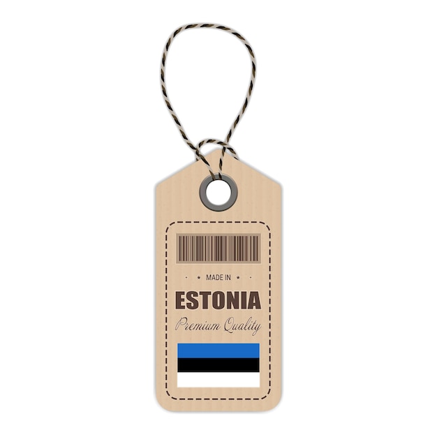 Повесьте бирку, сделанную в Эстонии, с иконкой флага, выделенной на белом фоне векторной иллюстрации