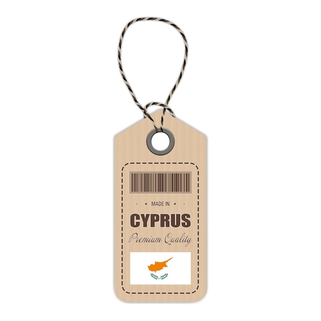 Hang tag made in cyprus met vlagpictogram geïsoleerd op een witte achtergrond vectorillustratie