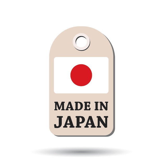 Повесьте бирку, сделанную в японии, с векторной иллюстрацией флага на белом фоне