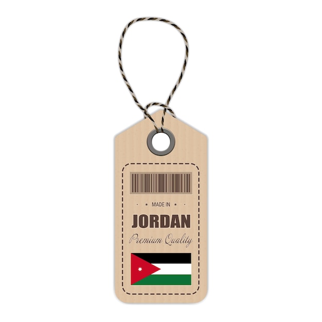 白い背景のベクトル図に分離された旗のアイコンとヨルダン製のこつの札