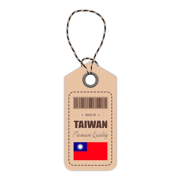 Hang Tag Made In Taiwan Met Vlagpictogram Geïsoleerd Op Een Witte Achtergrond Vectorillustratie