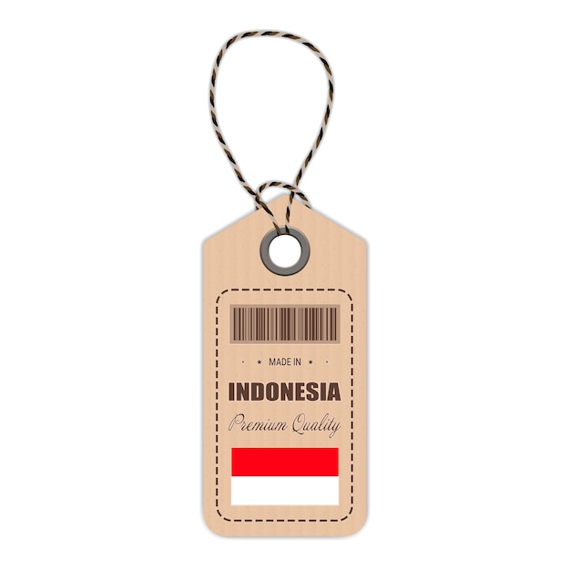 Vector hang tag made in indonesia with flag icon isolated on a white background vector illustration