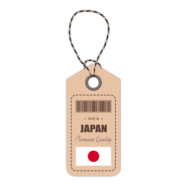 Hang tag made in japan con l'icona della bandiera isolata su uno sfondo bianco illustrazione vettoriale