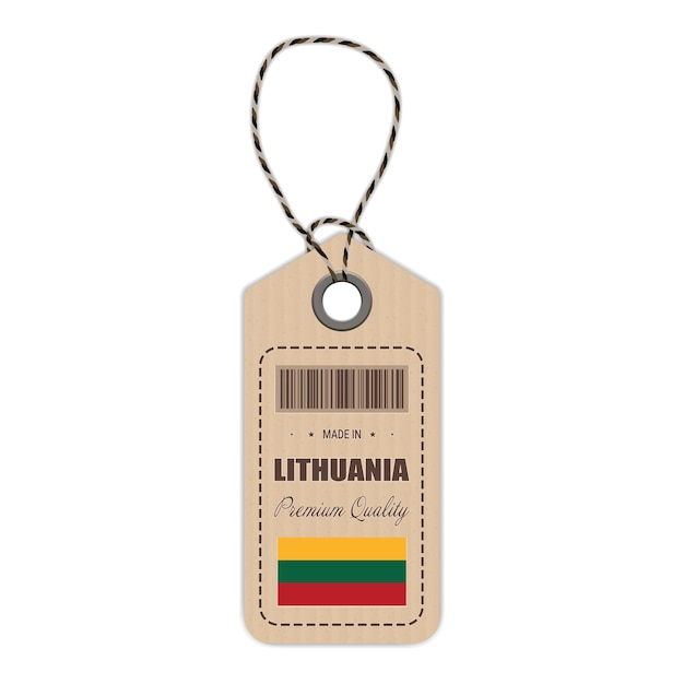 Hang tag made in lithuania with flag icon isolated on a white background vector illustration