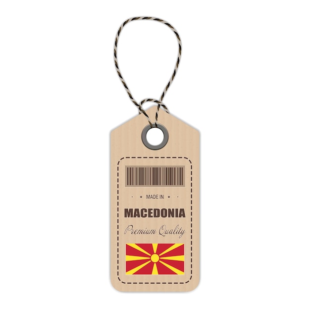 Vector hang tag made in macedonia with flag icon isolated on a white background vector illustration