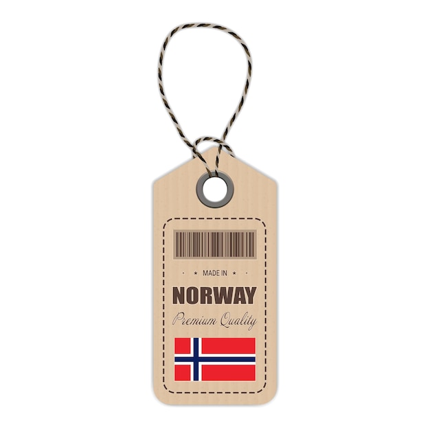 Hang Tag Made In Norway With Flag Icon Isolated On A White Background Vector Illustration