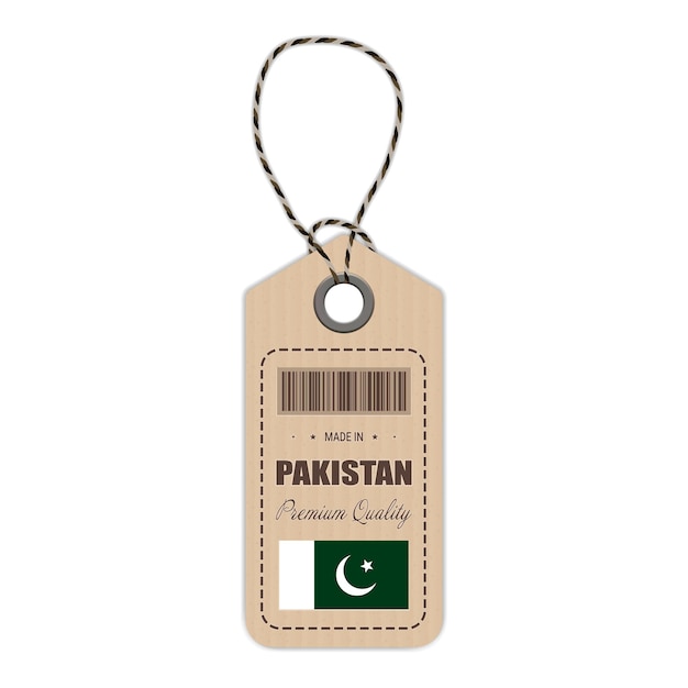 Hang Tag Made In Pakistan With Flag Icon Isolated On A White Background Vector Illustration