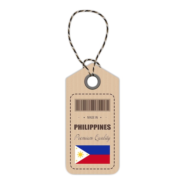 Vector hang tag made in philippines with flag icon isolated on a white background vector illustration