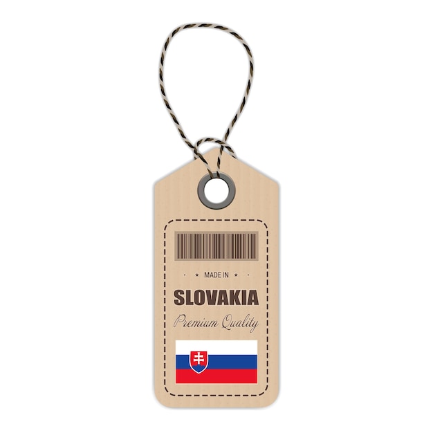 Повесьте бирку, сделанную в Словакии, со значком флага, выделенным на белом фоне векторной иллюстрации