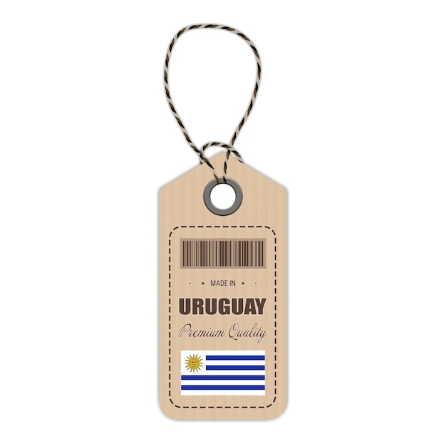 Hang tag realizzato in uruguay con l'icona della bandiera isolata su uno sfondo bianco illustrazione vettoriale