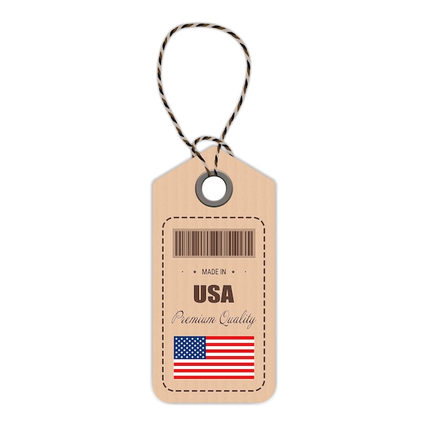 Vector hang tag made in usa with flag icon isolated on a white background vector illustration