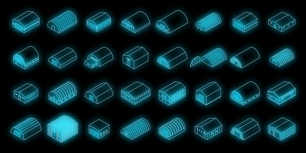 Hangar icons set vector neon