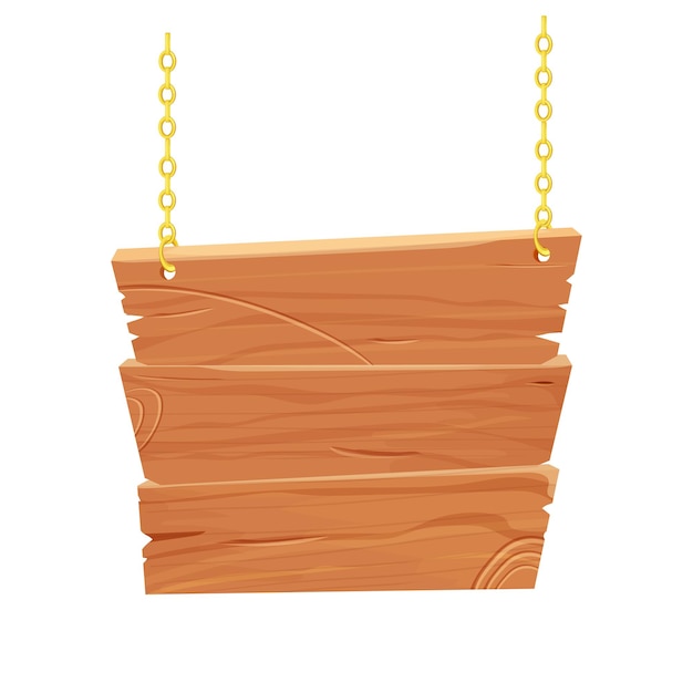 Hangend houten frame met gouden kettingbord in cartoonstijl