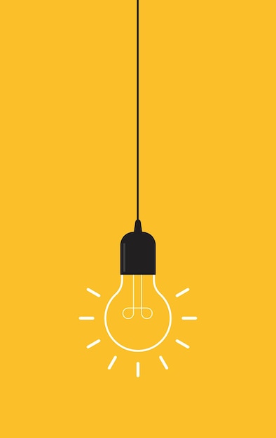 Hangende gloeilamp op gele achtergrond