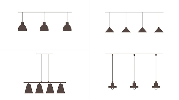 Vector hangende lampen pictogrammenset platte ontwerpstijl interieur ontwerpelement