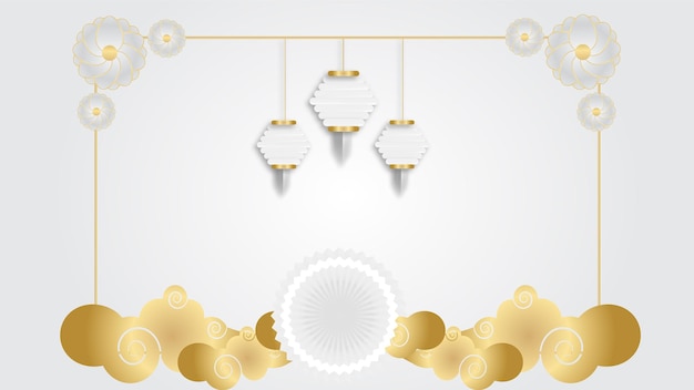 Hangende lantaarn papier stijl wit goud chinees ontwerp achtergrond