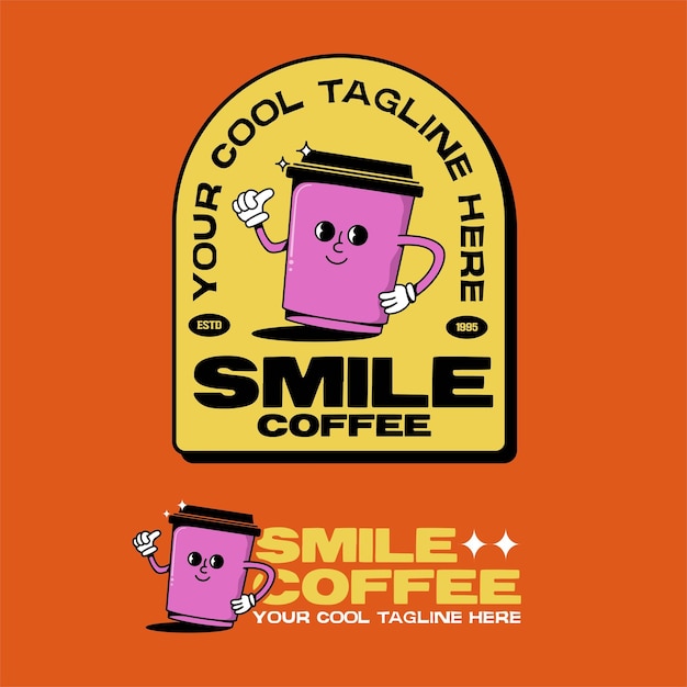 Hangetekende trendy cartoon logo cofee