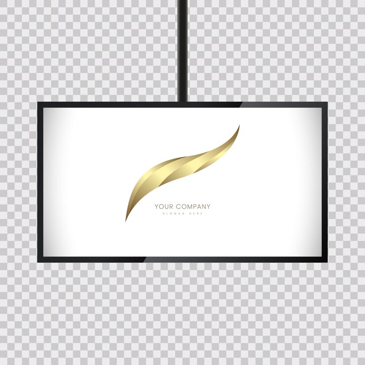 Vector hanging 3ds mockup of realistic tv screen led signboard stand tv on a transparent background