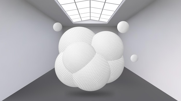 Hanging abstract polygonal object. Exhibition space for objects of modern art. Sci-Fi objects.