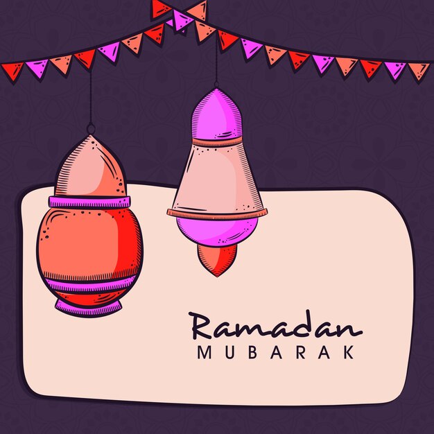 Vector hanging arabic lanterns on brown and beige background for celebrations of islamic holy month of prayers ramadan mubarak