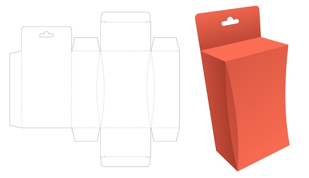 Scatola sospesa con sagoma fustellata ad angolo smussato e mockup 3d