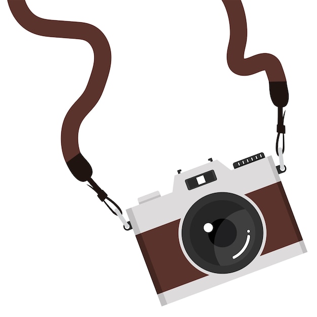 Vector hanging brown camera strap flat