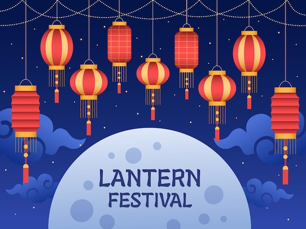Lanterna cinese sospesa con colore rosso e giallo al design del festival delle lanterne cinesi del cielo notturno