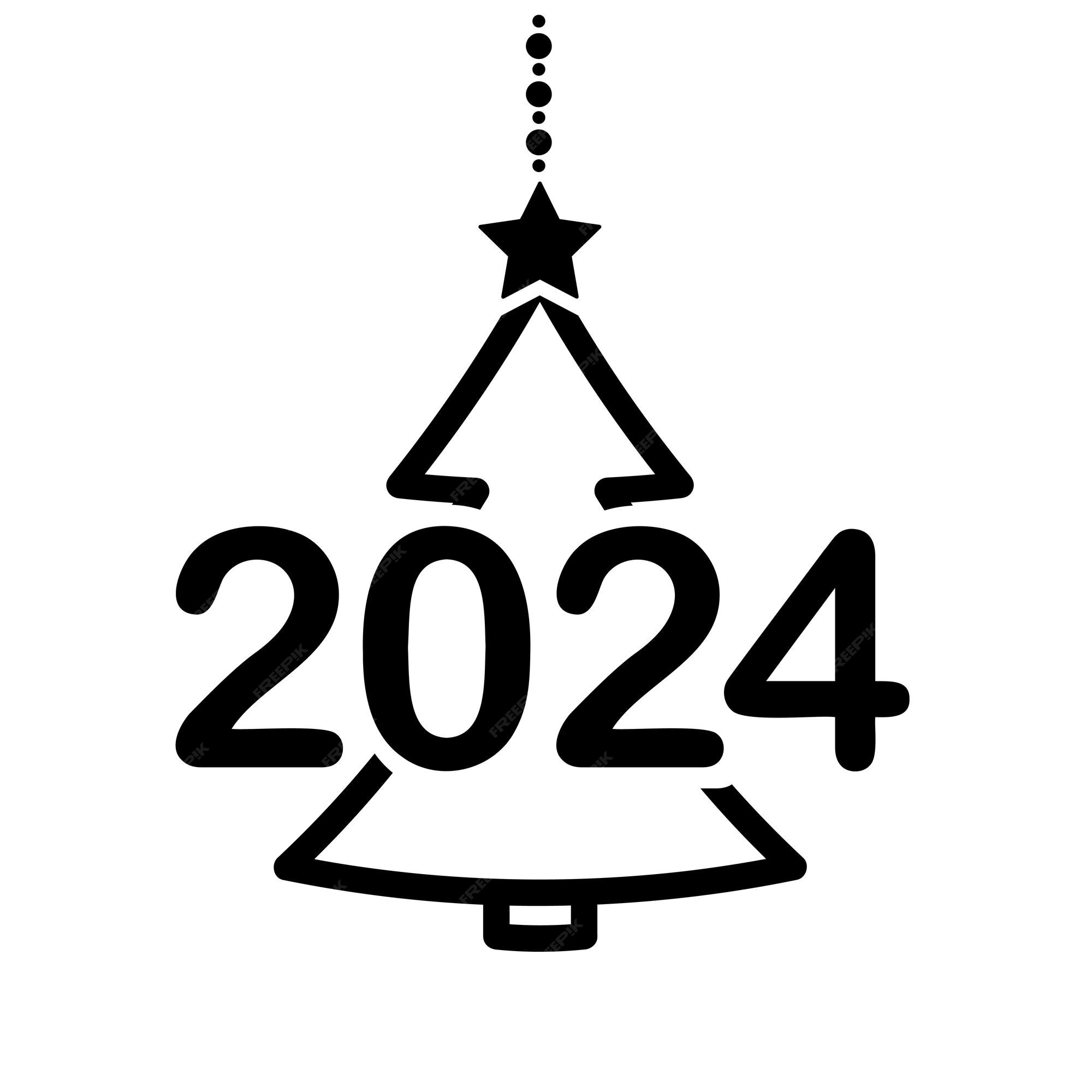 Premium Vector Hanging christmas tree with 2024 numbers black filled