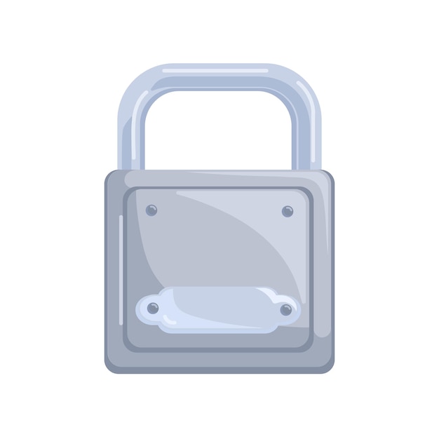 Вектор Висячий закрытый металлический глянцевый замок с запертой прочной стальной дужкой. значок безопасного доступа, безопасности и конфиденциальности. реалистичная плоская векторная иллюстрация мультфильма на белом фоне.