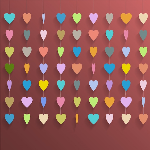 Vector hanging colorful hearts