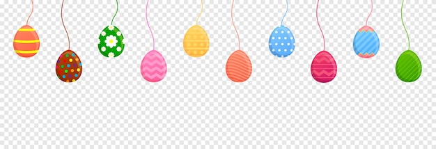 Vector hanging easter eggs clipping path. banner format