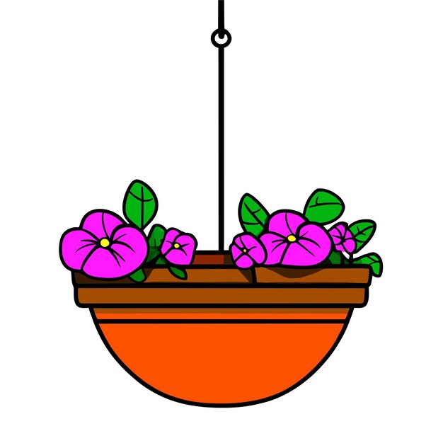 Vector hanging flower basket with petunias vector illustration