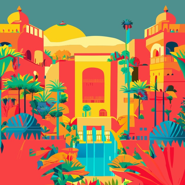 Vector hanging gardens of babylon vector illustration