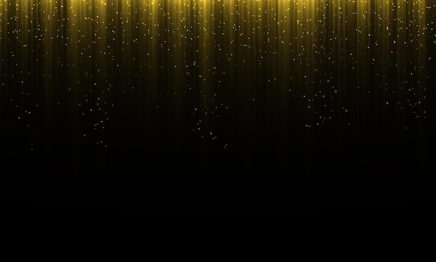 Hanging garland glitter Light effect Vertical gold lines Yellow rain sparks dust falls down Vector